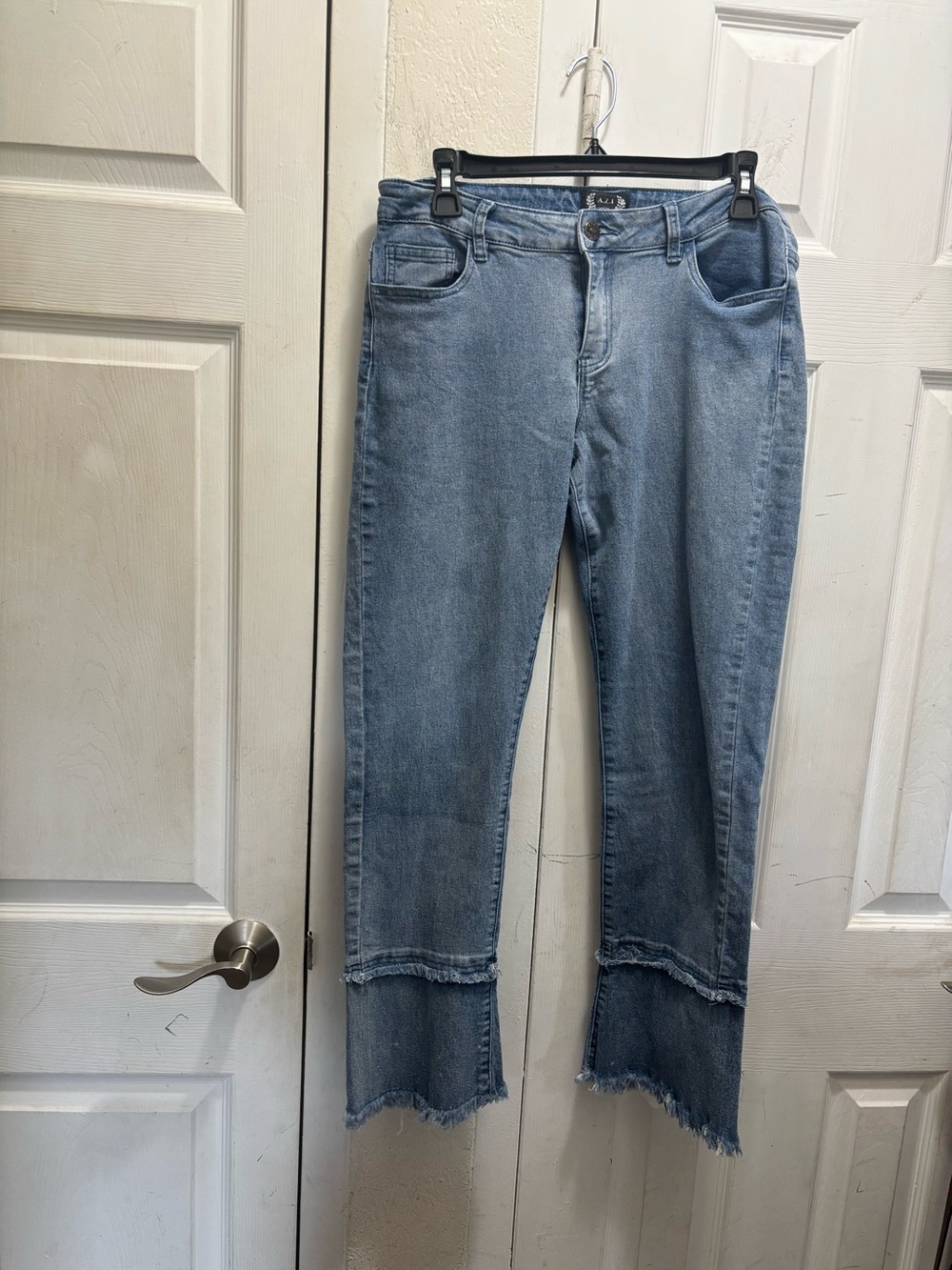 AZI Light Blue Women's High-Waist Frayed Hem Jeans
